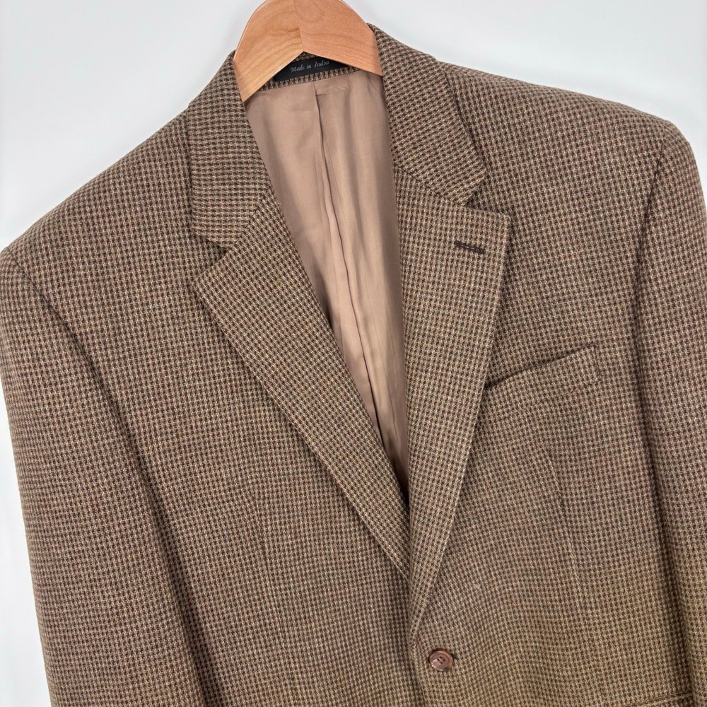 Lauren Ralph Lauren 100% Wool Houndstooth Tweed Sport Coat Blazer Mens 44R Brown